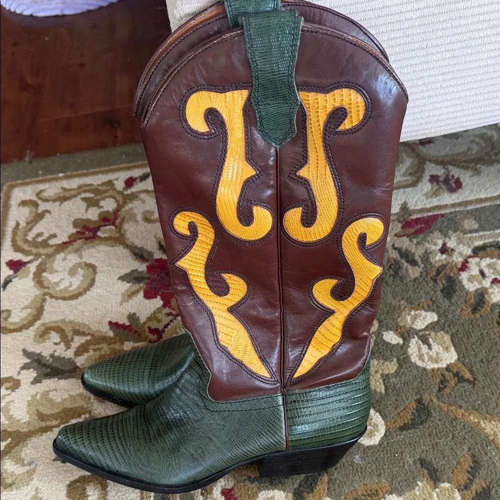 Western cowboy boots,, Green, Brown & Yellow - Picture 6 of 9